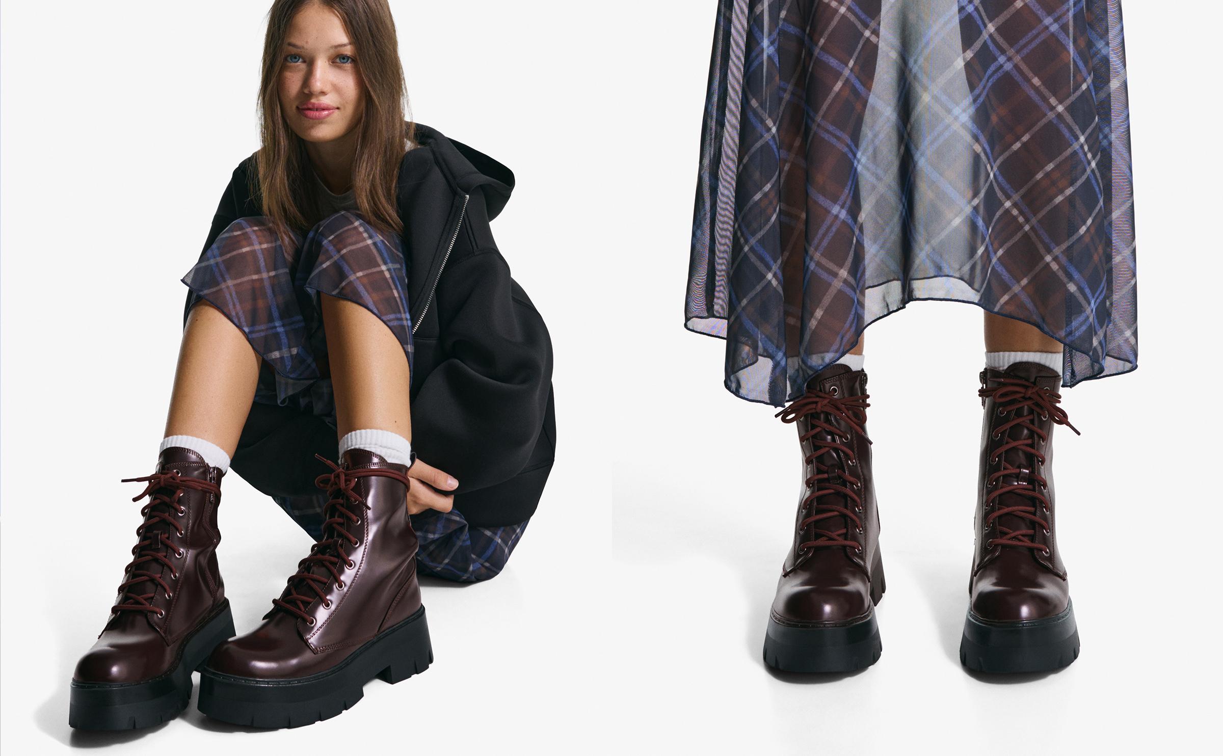 Lace-up track sole ankle boots
