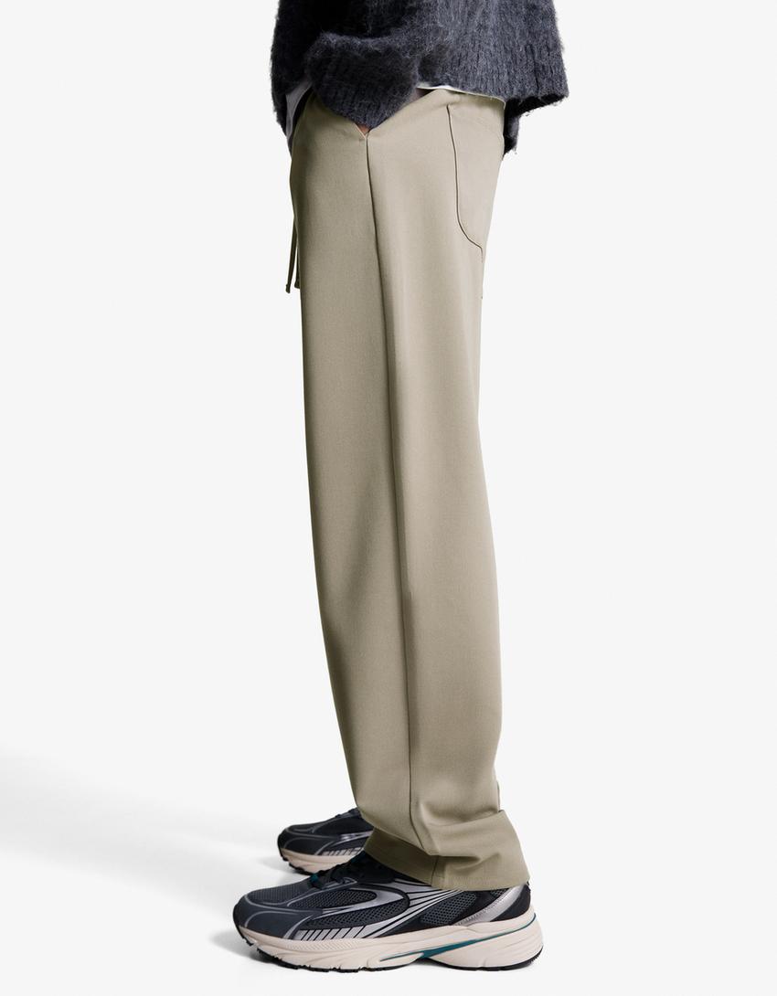 Straight-fit tailored jogging trousers-Sand