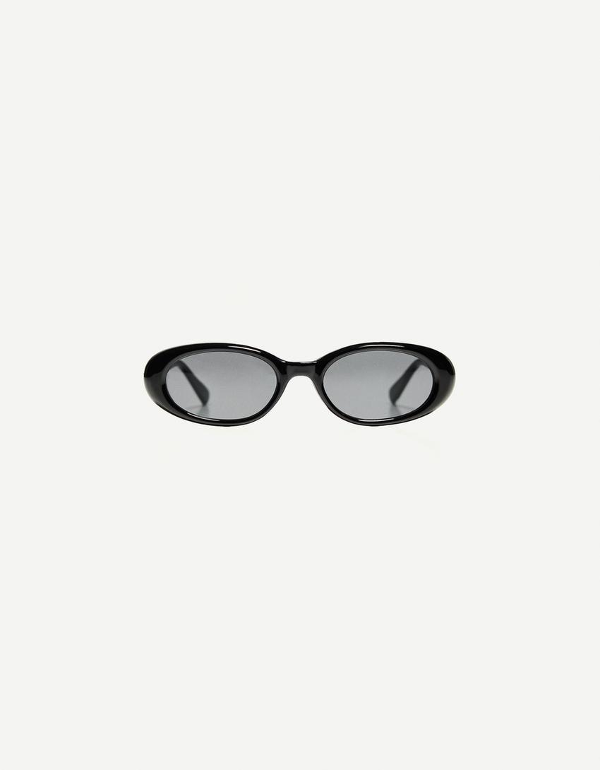 Lunettes de soleil ovales à monture épaisse-Noir