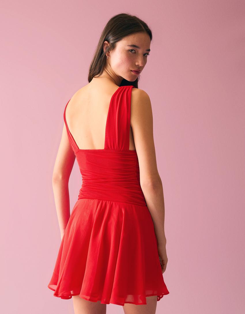 Vestido mini chifón vuelo-Rojo