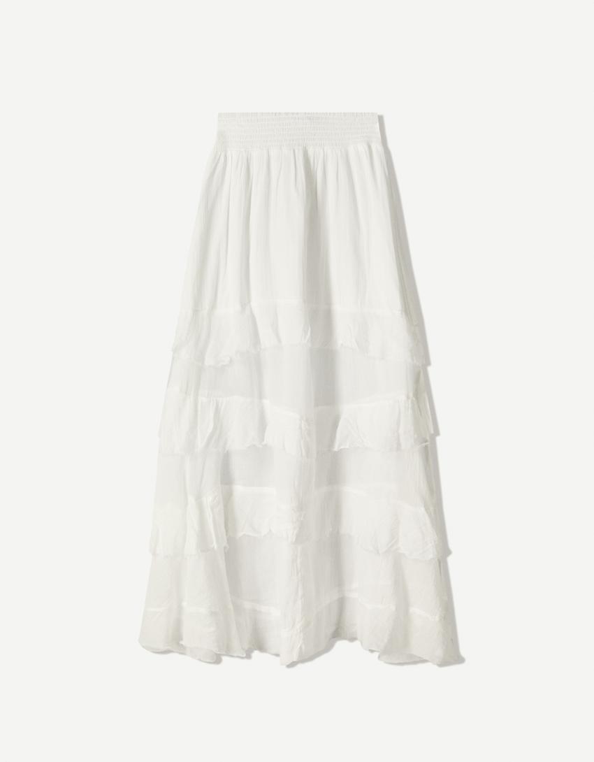 Maxi skirt with ruffles-Cream