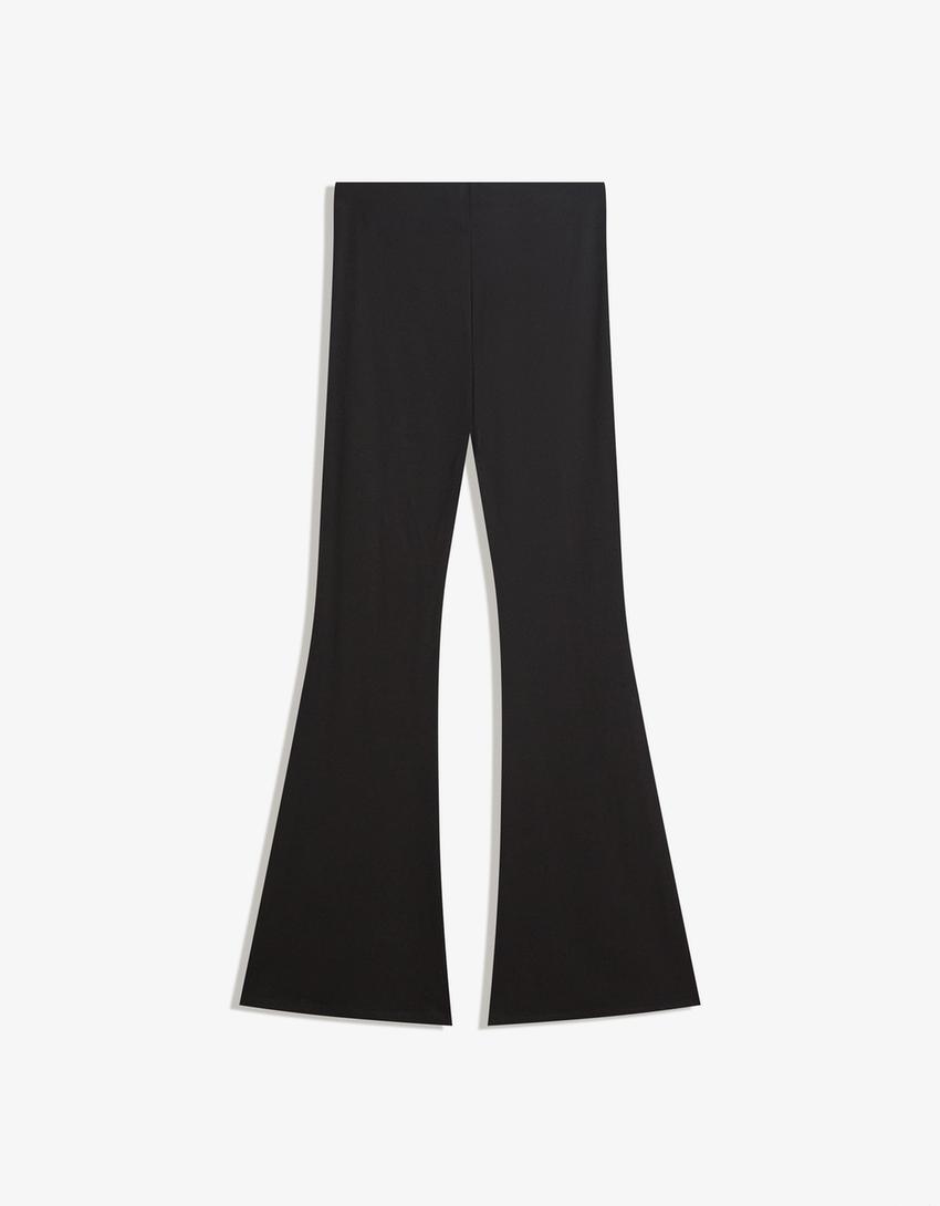 Flare trousers with eyelets at the waist-Black-4