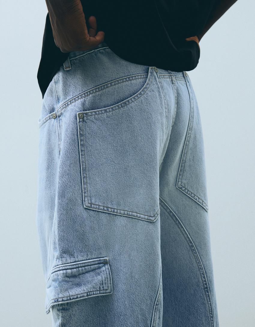 Jeans cargo barrel fit-Azzurro Chiaro