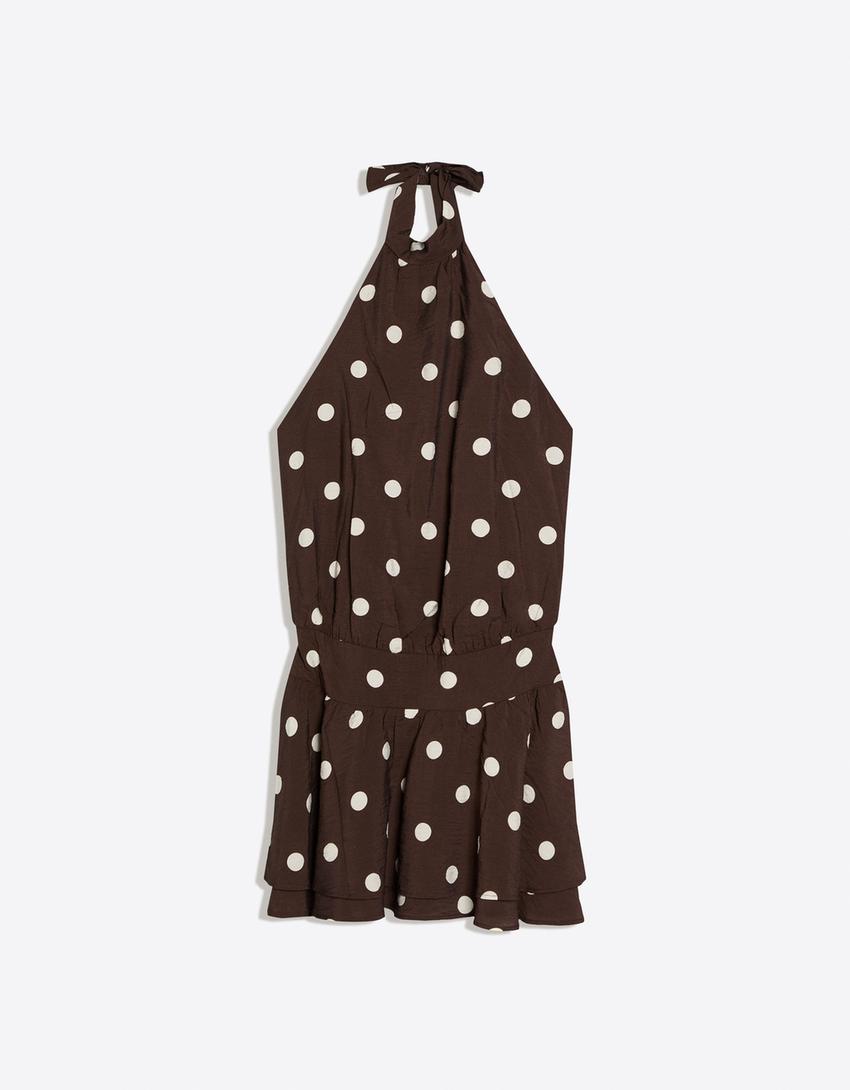 Robe mini à pois-Marron