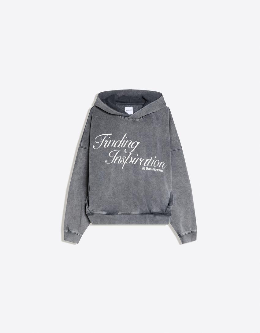 Hoodie met print-Donkergrijs