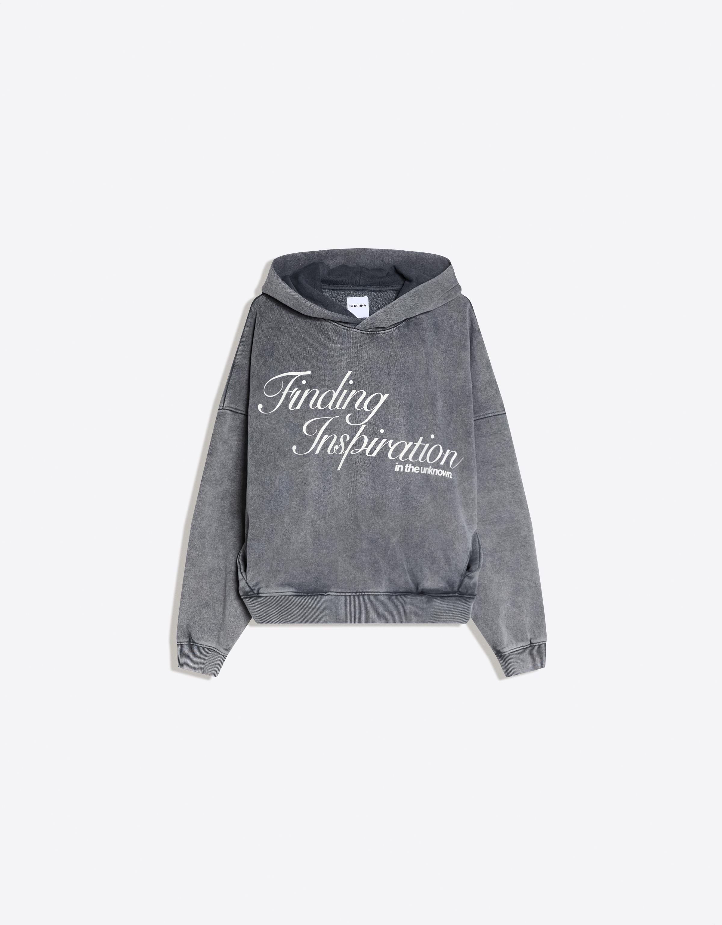 Bershka Kapuzenpullover Mit Print Damen L Dunkelgrau