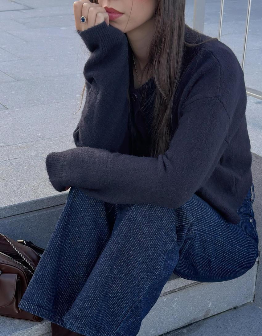 Soft touch button-up cardigan-Blue