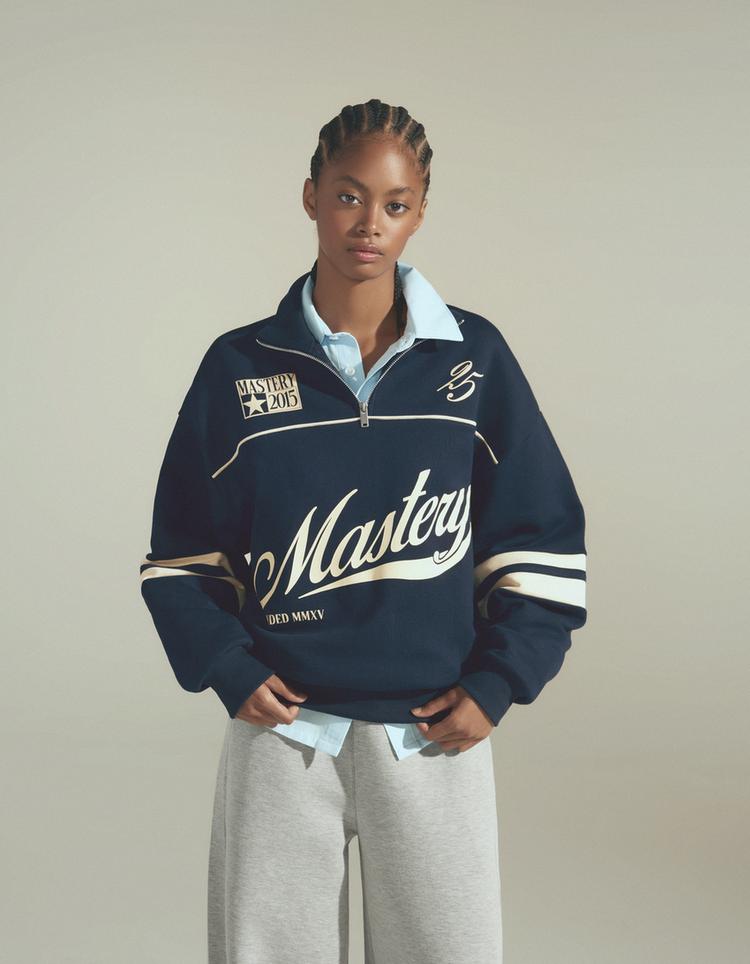 Printed half-length zip sweatshirt — Navy
