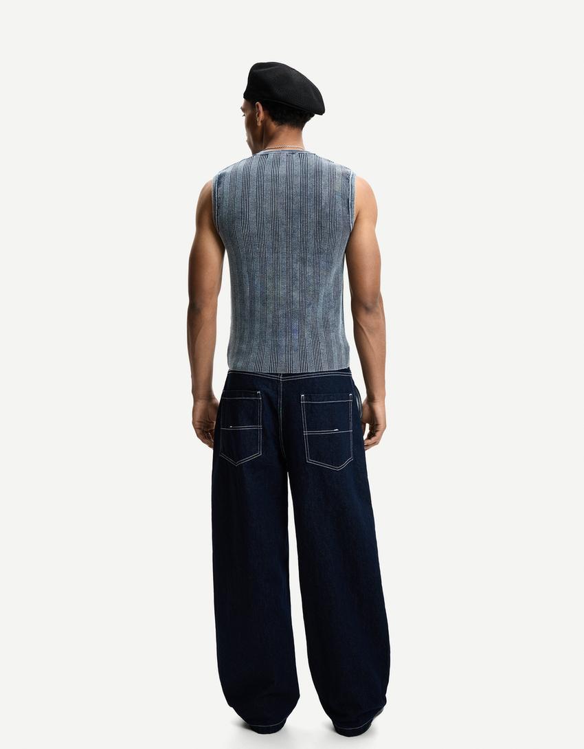 Délavé gilet-Gewassen blauw-1