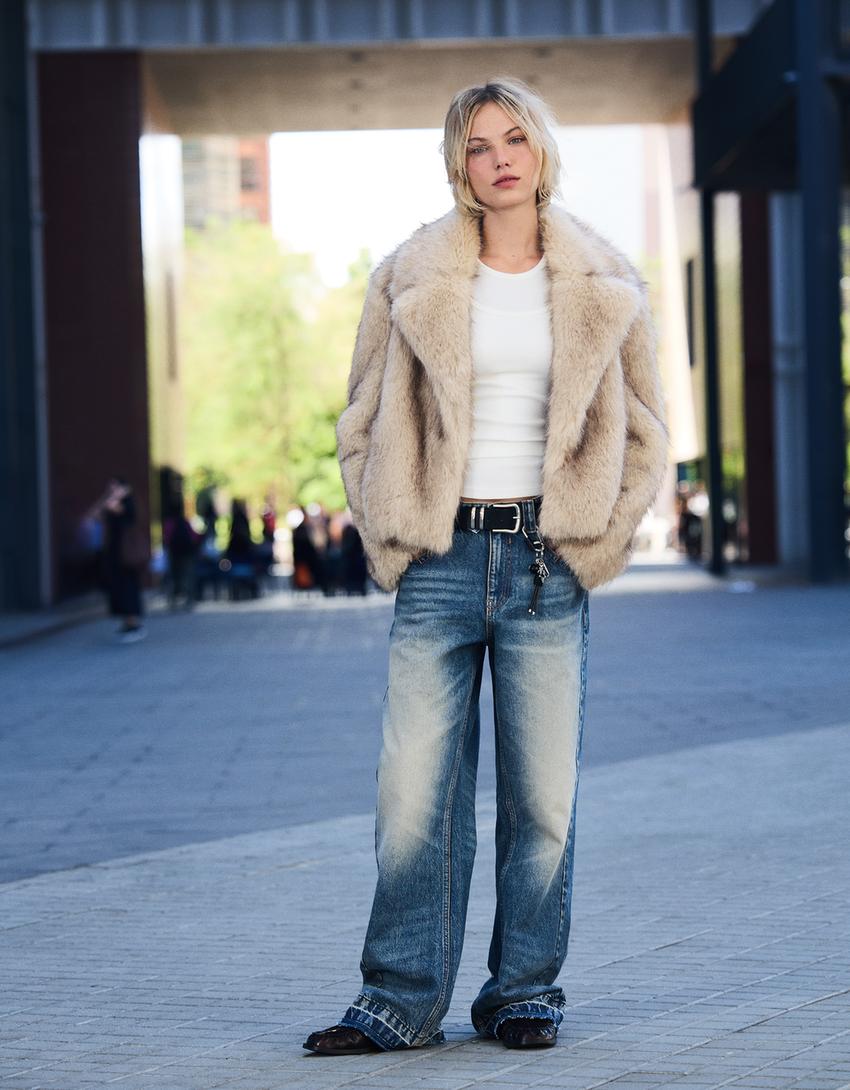 Blouson fausse fourrure-Écru