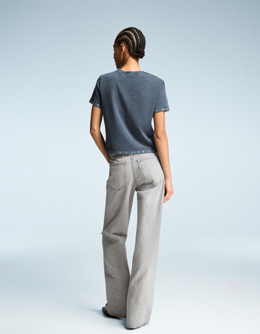 Ripped wide-leg jeans-Dark grey