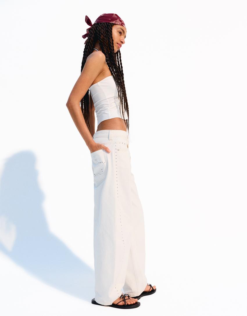 Studded barrel trousers-White