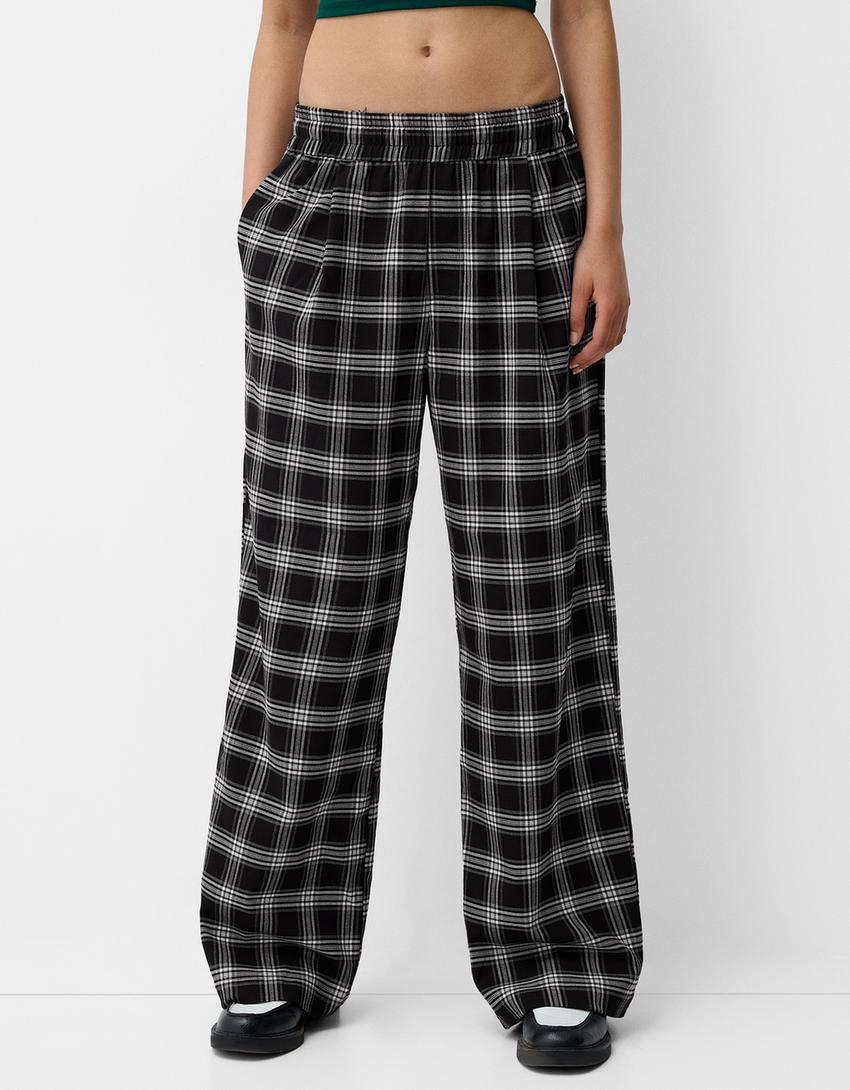 Straight fit check trousers-Black-1