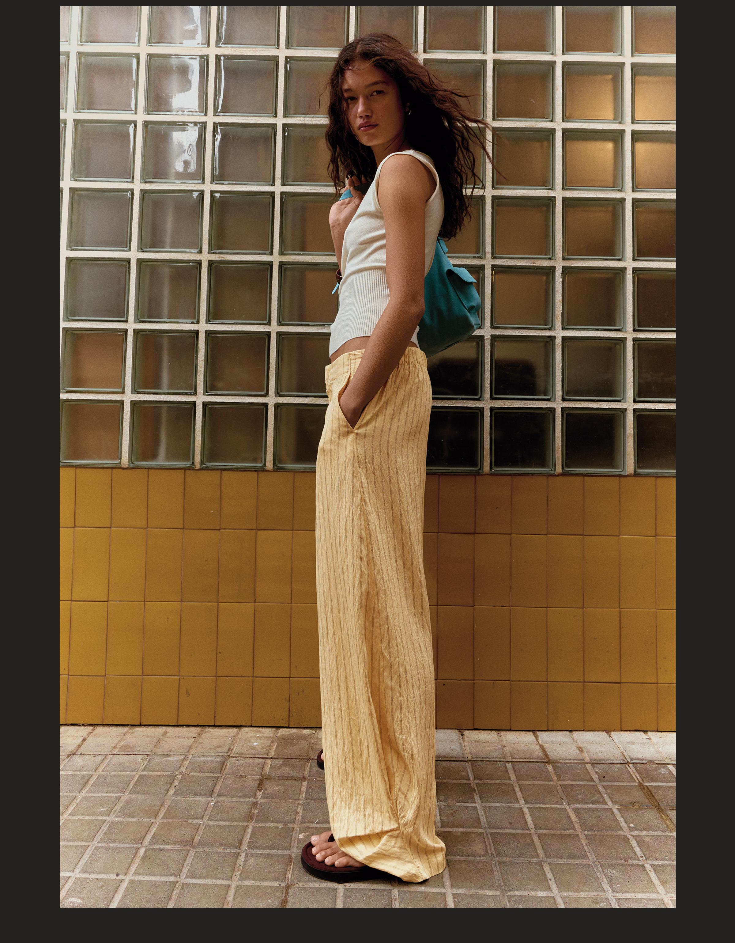 Çizgili bol kesim pantolon - Görsel 18