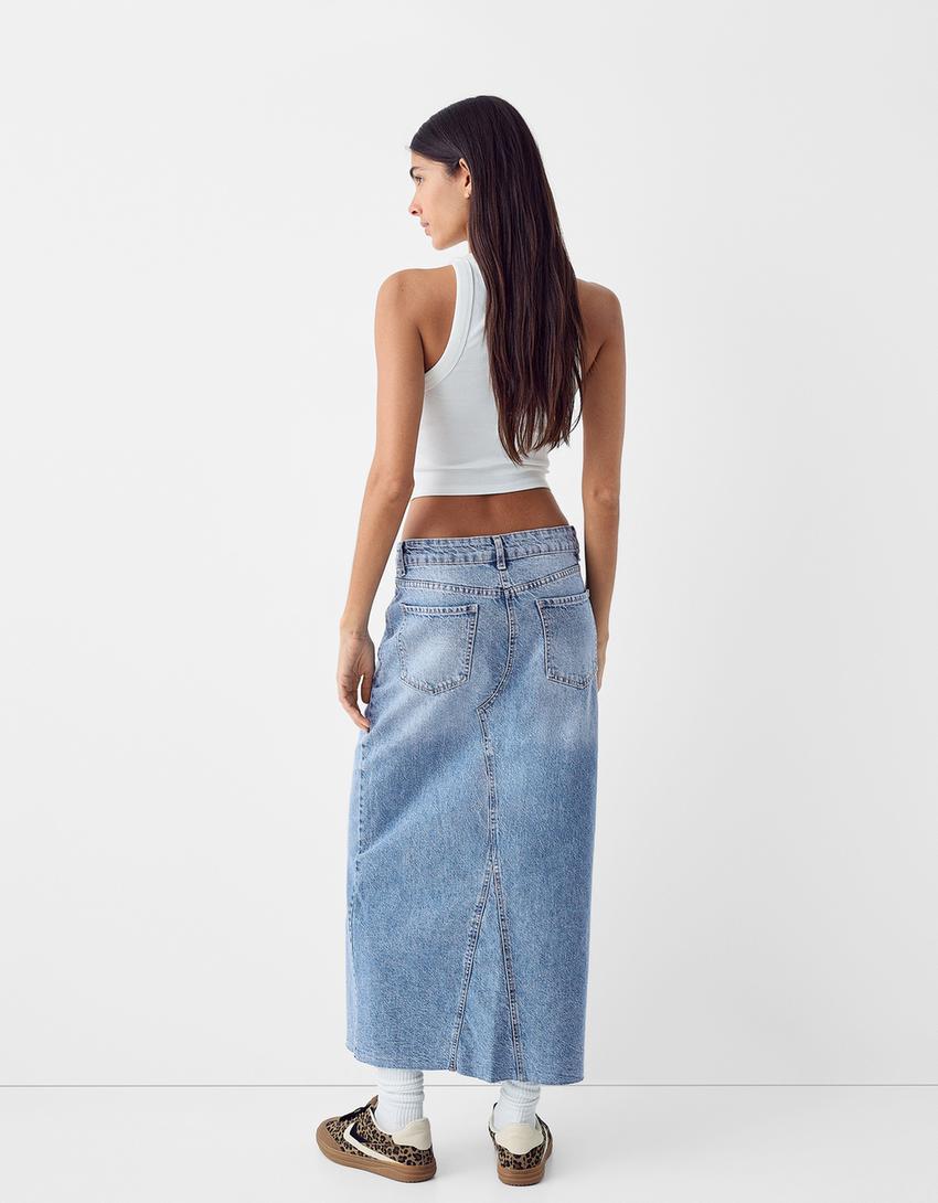 Denim midi skirt-Light blue