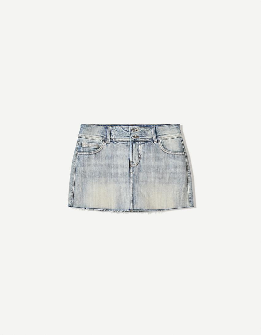Fustă-pantalon mini denim-Albastru deschis-0