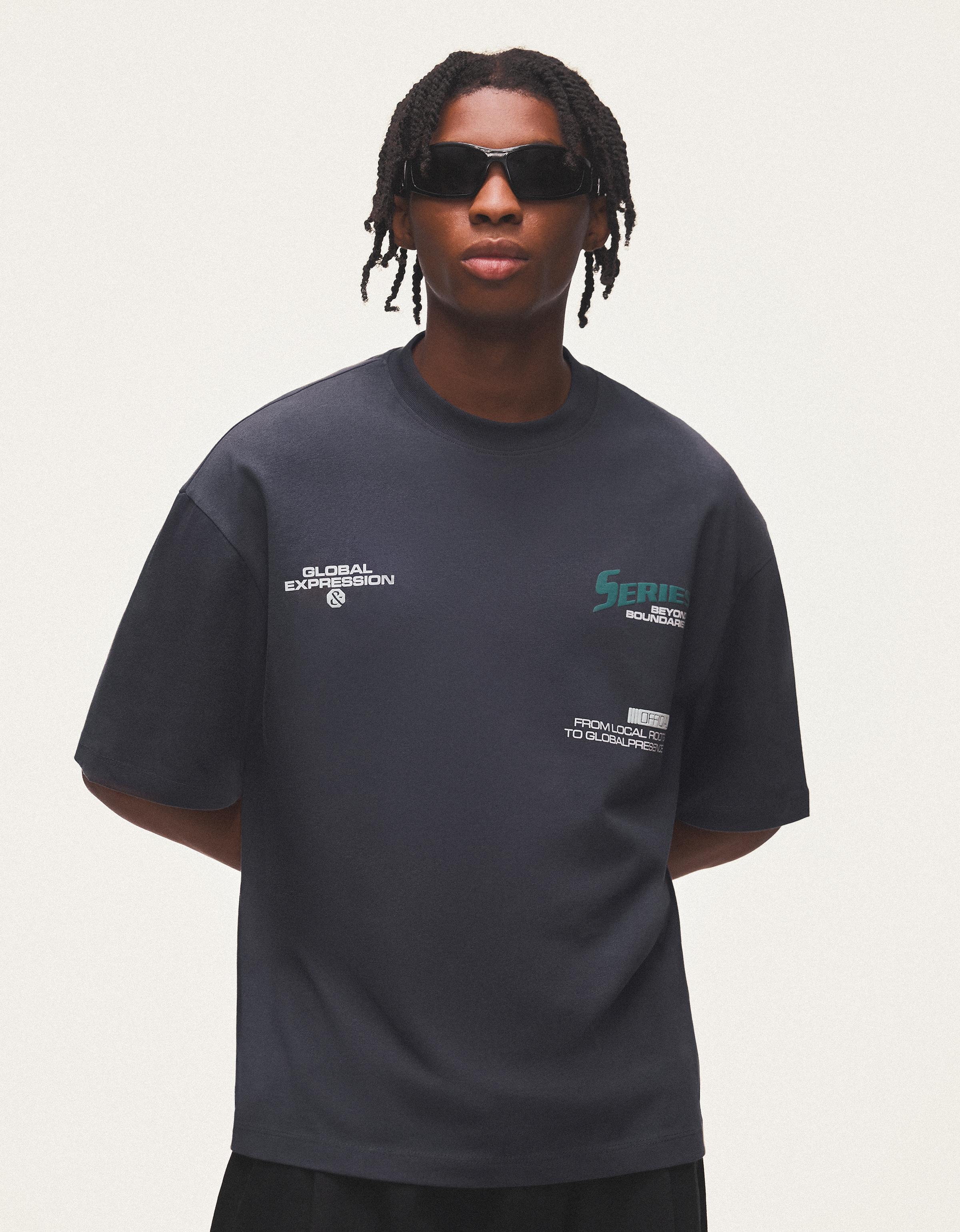 Bershka Camiseta Manga Corta Boxy Print Hombre M Gris Oscuro