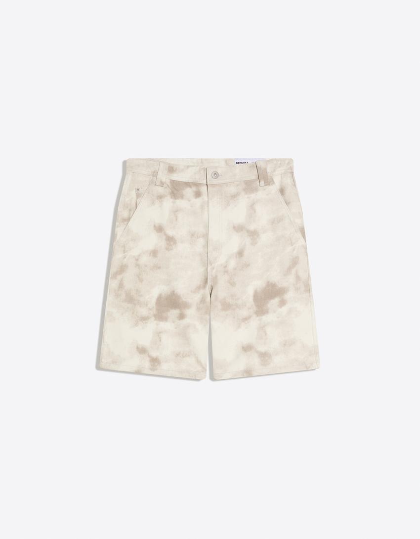 Baggy fit baskılı bermuda-Gri