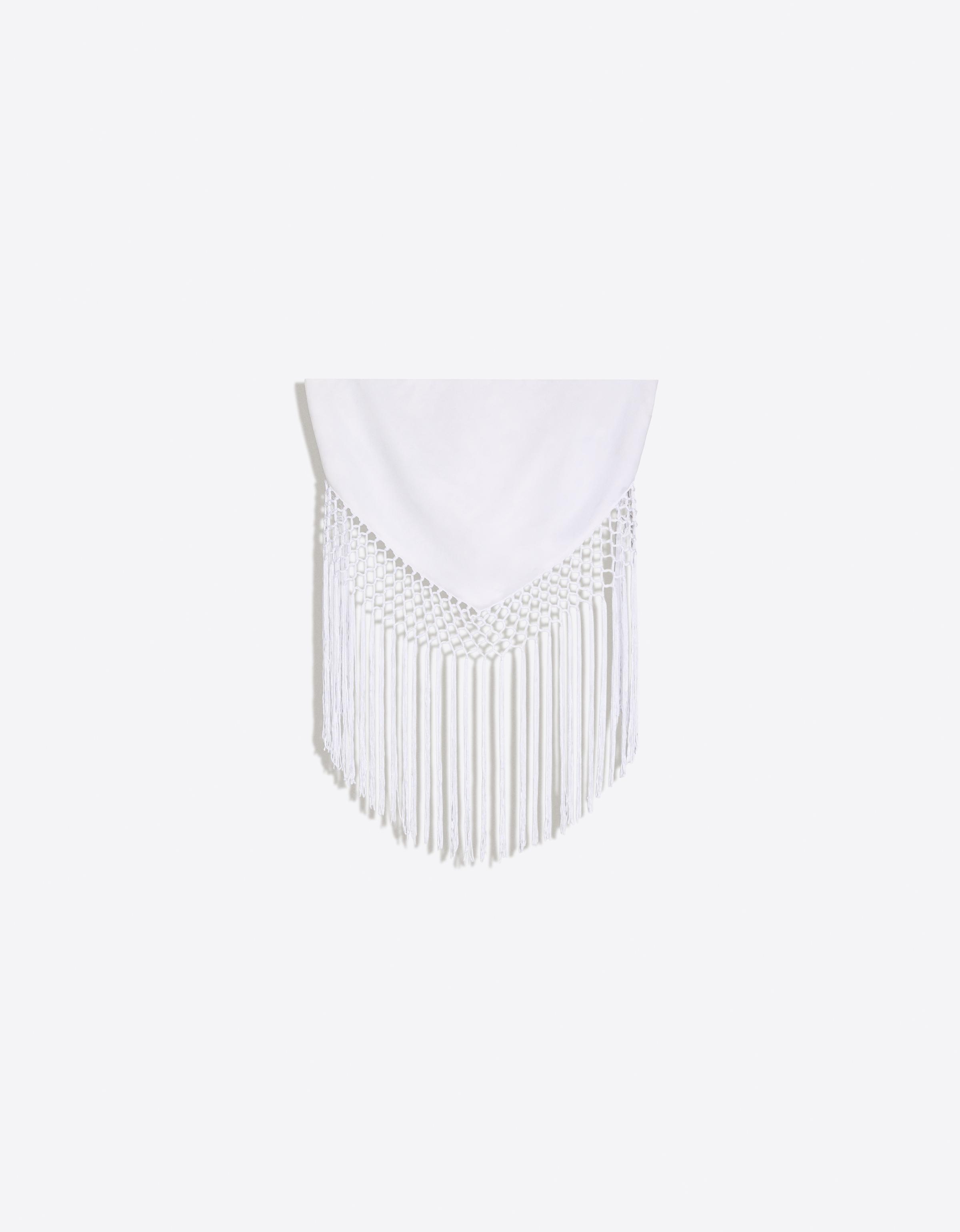 Jacquard bandeau top with fringing — White