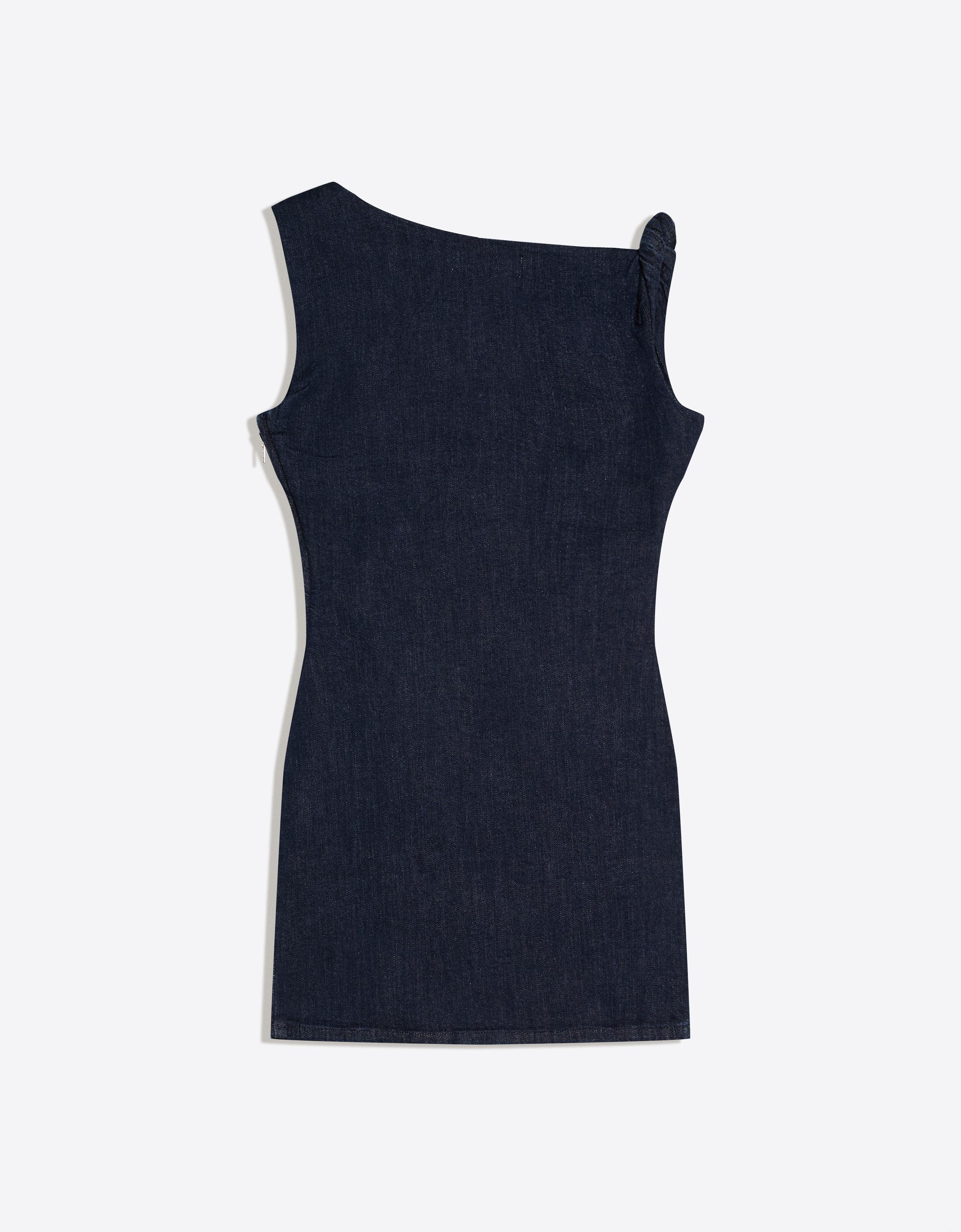 Düşük omuzlu denim mini elbise - Görsel 3