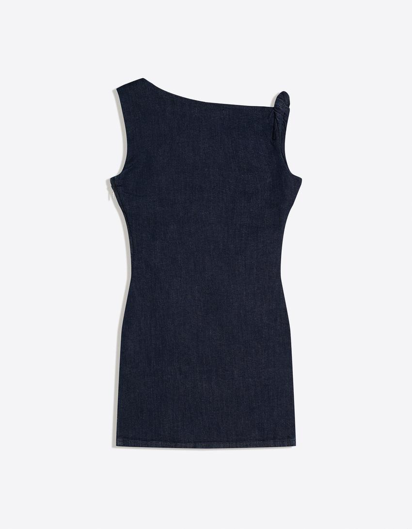 Robe mini en jean à épaules dénudées-Marine