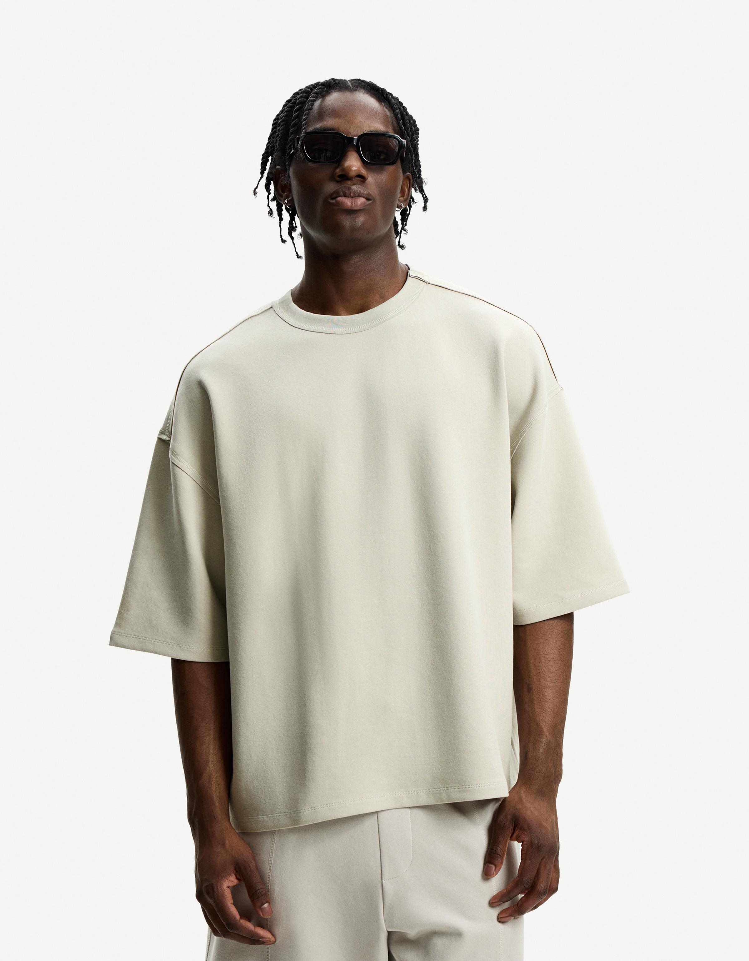 Bershka Oversize-T-Shirt Mit Kurzen Ärmeln Herren Xs Steinfarbe