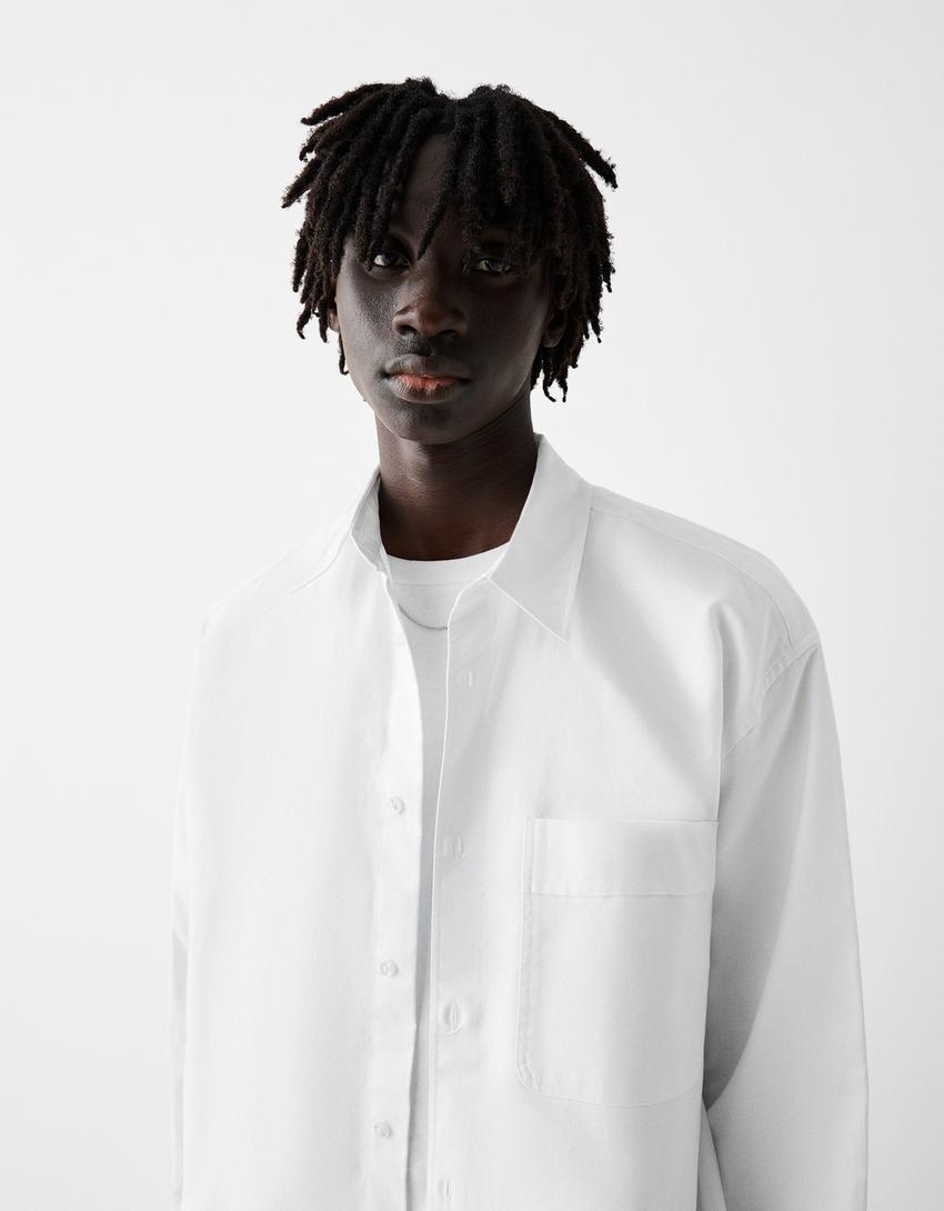 Chemise oxford manches longues boxy fit-Blanc-2