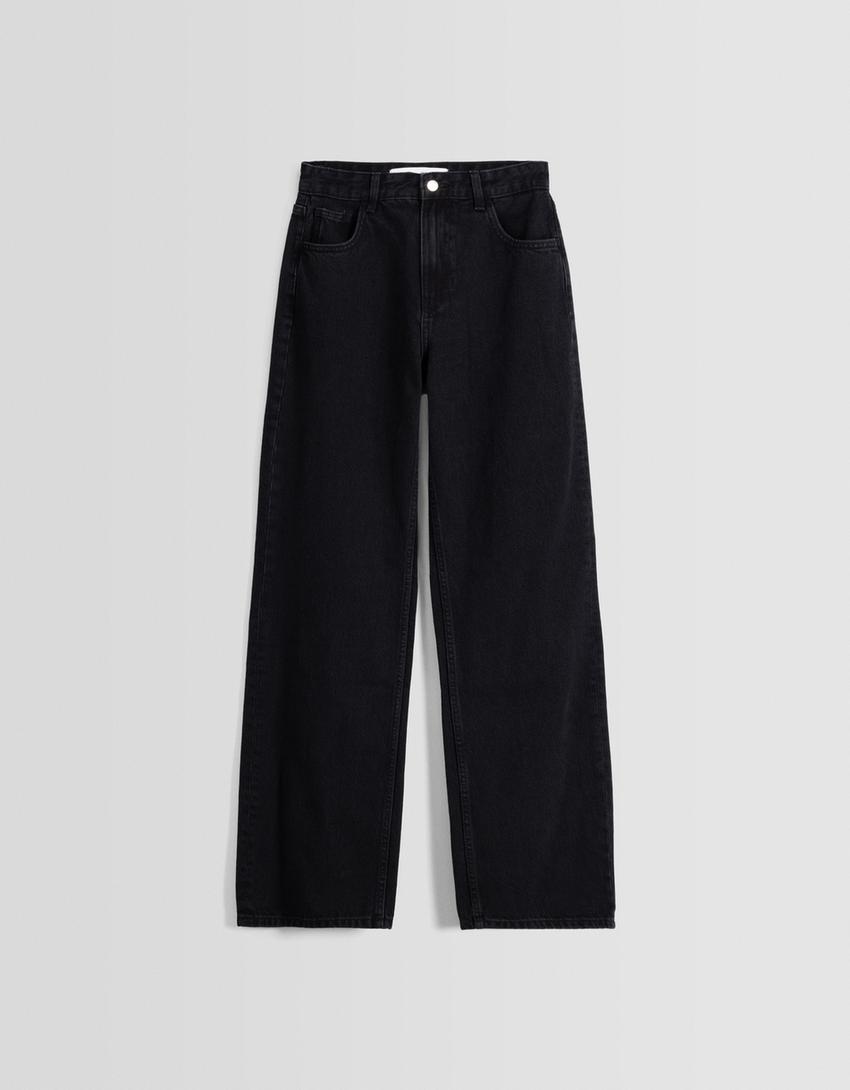 جينز نمط التسعينيات بساق عريضة-أسود-4