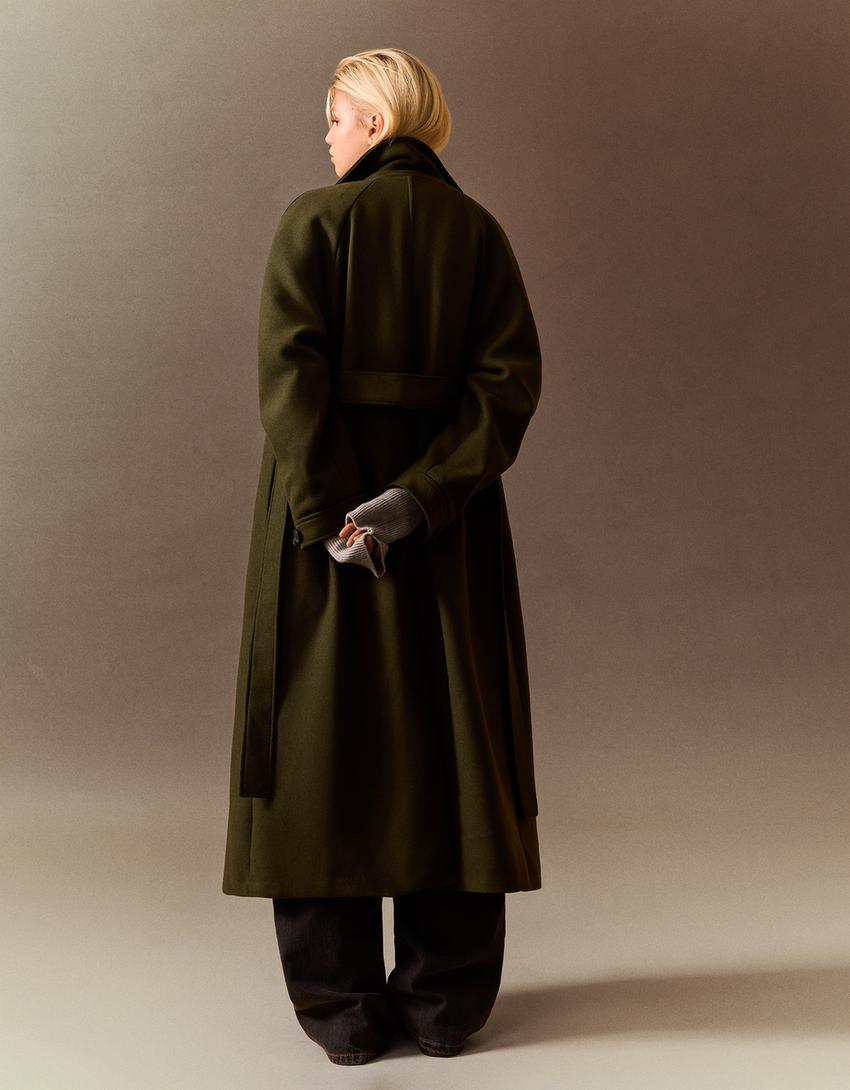 Abrigo con la oversize cinto-Caqui