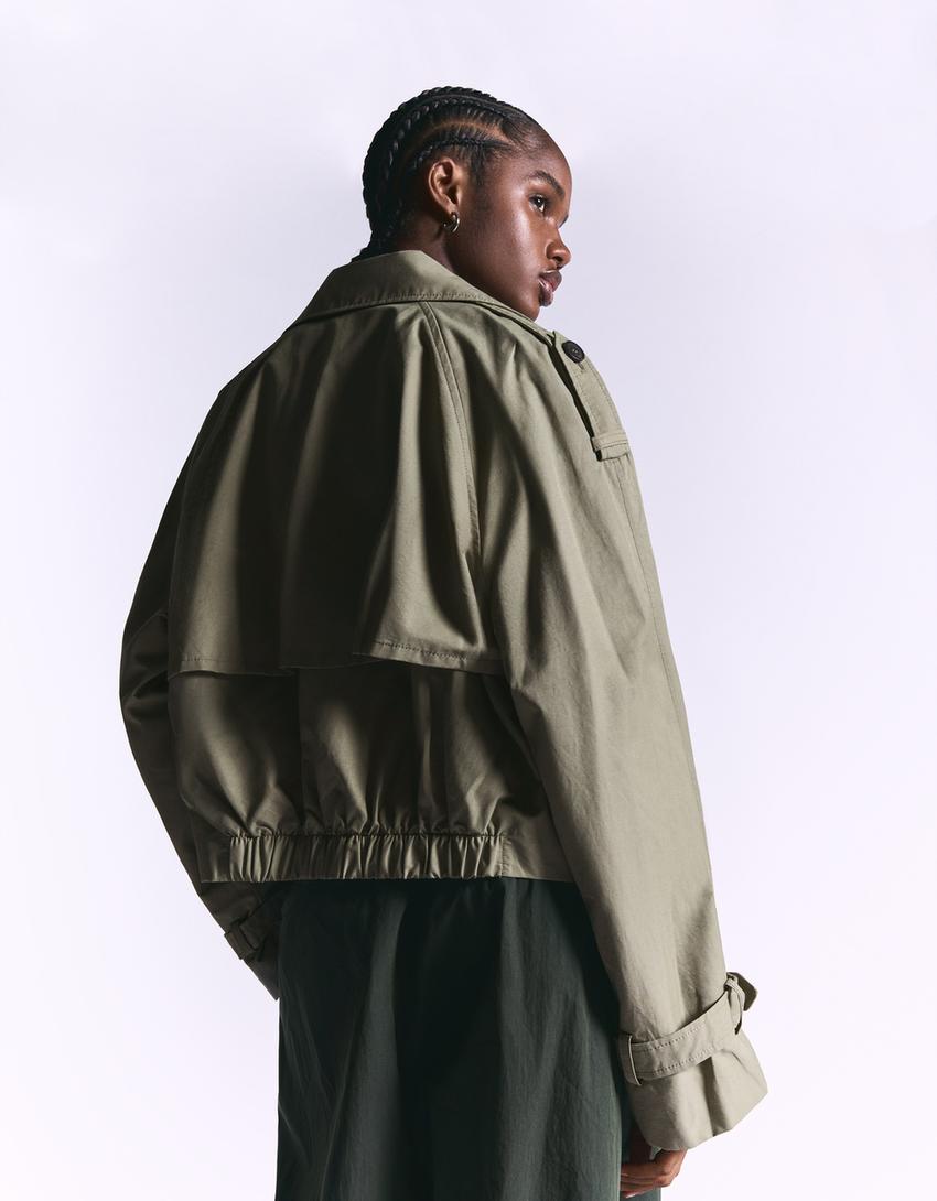 Giacca corta stile trench-Kaki-1