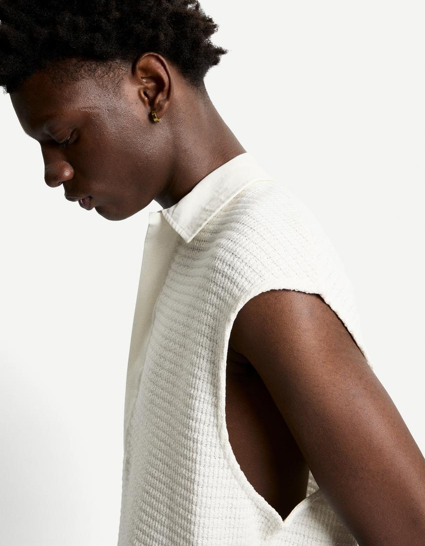 Polo collar vest-Off white-2
