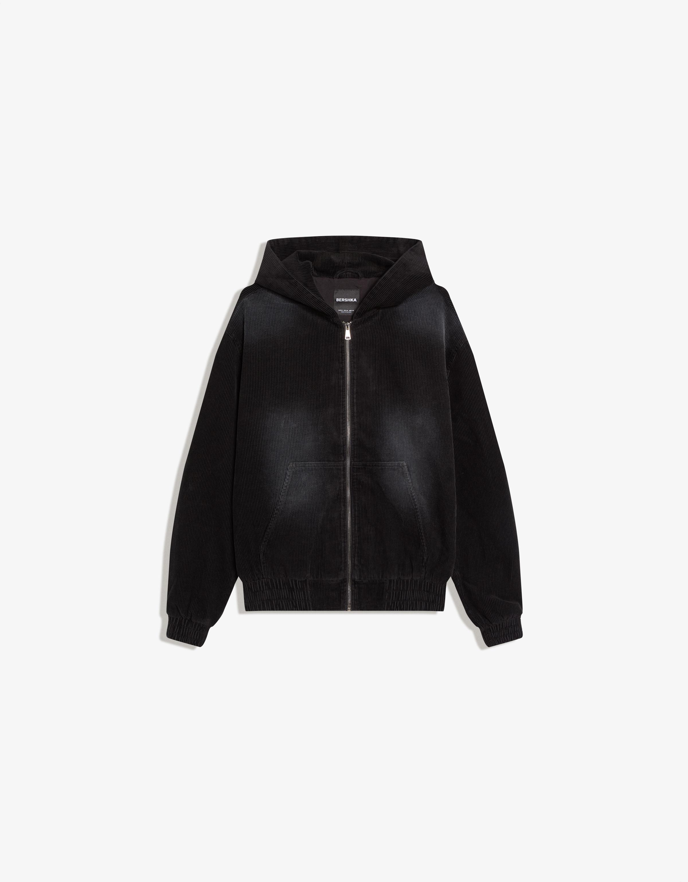 Kapüşonlu boxy fit fitilli ceket - Görsel 8