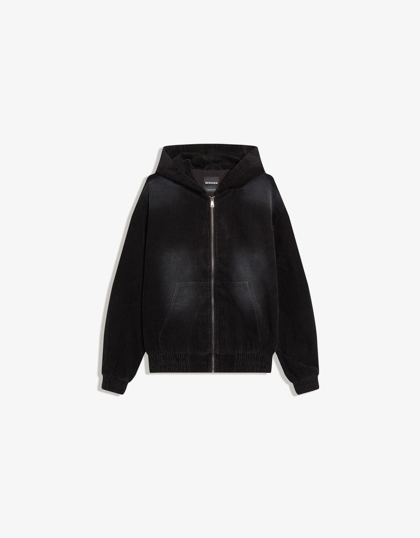 Cazadora boxy pana capucha-Negro