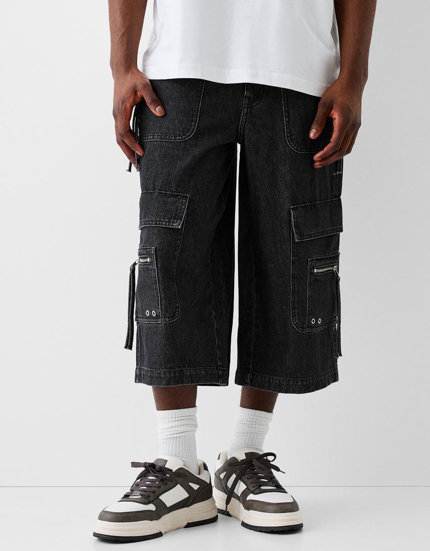 Jort bermuda denim baggy cargo-Noir-1