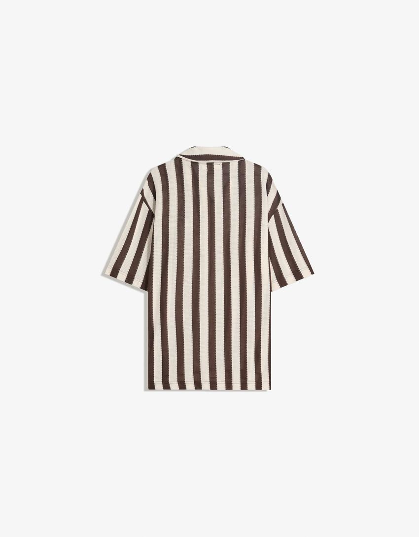 Rustic striped short sleeve shirt-Brown