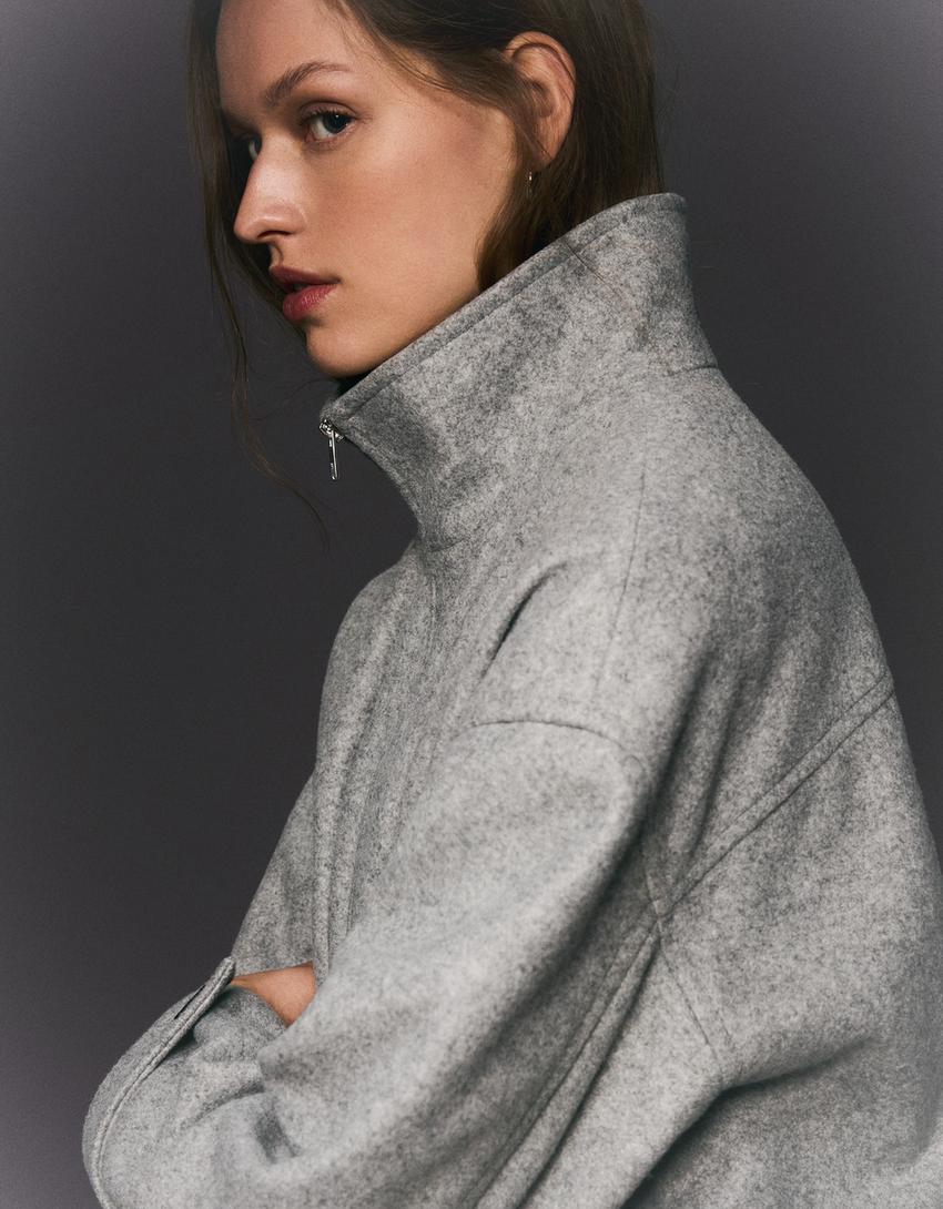 Blouson soft touch zippé-Gris
