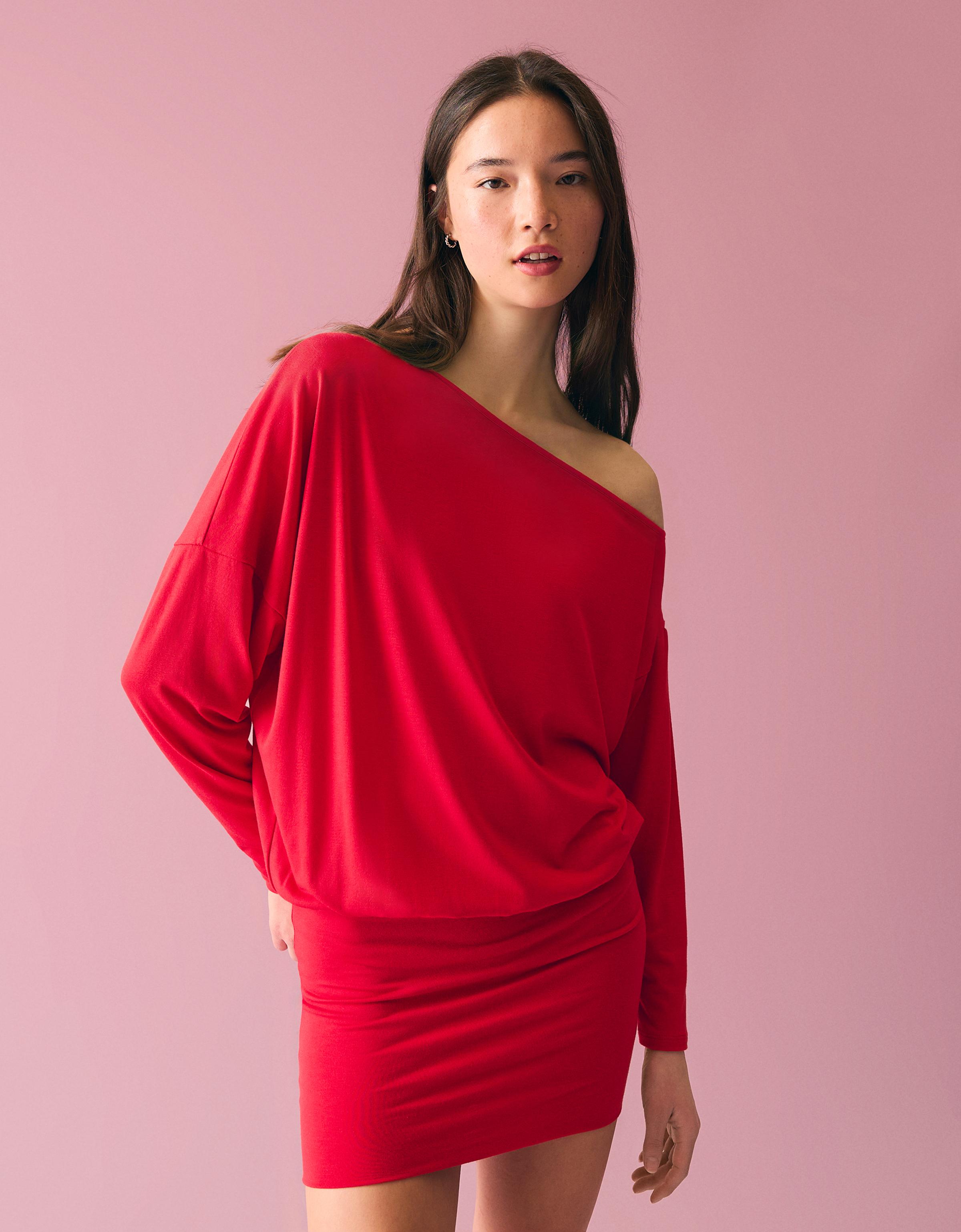 Bershka Minikleid Mit Lange Ärmel Und Figurbetontem Rock Damen M Rot