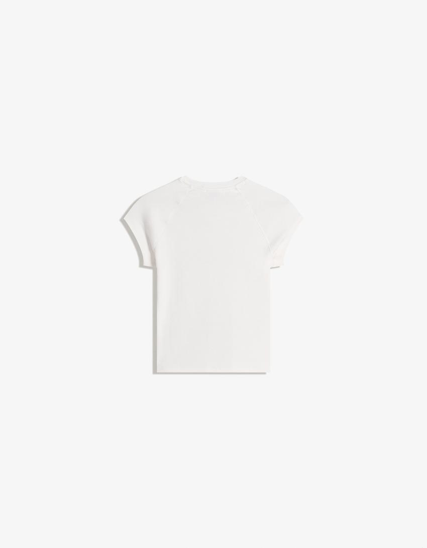 T-shirt manches courtes imprimé-Blanc cassé
