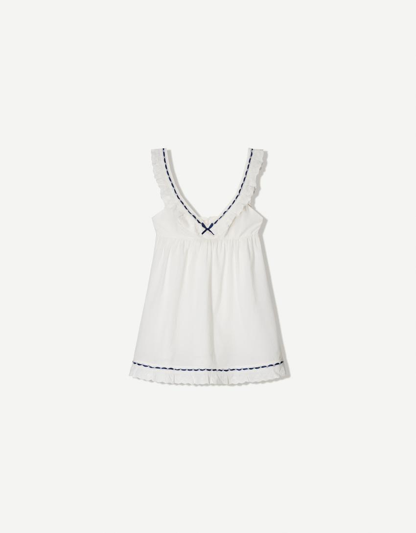 Vestido mini bordado suizo-Blanco
