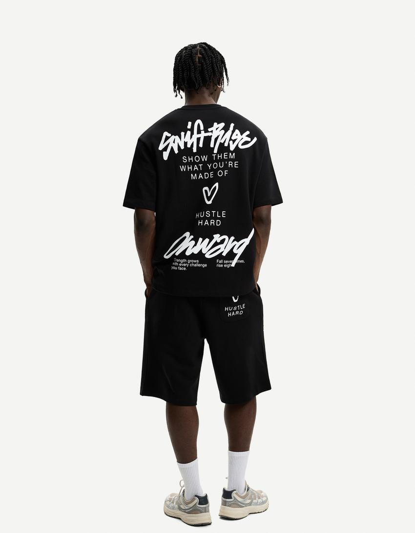 T-shirt and Bermuda shorts set-Black-1