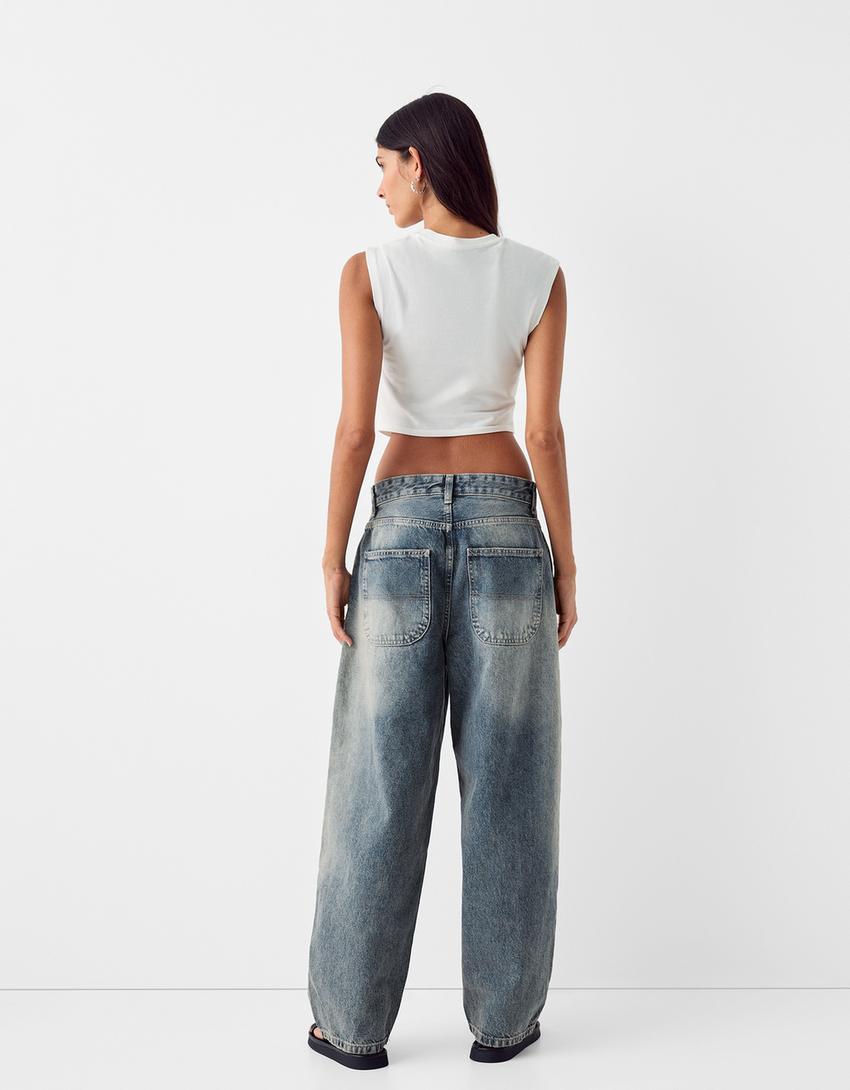 بنطال جينز تزلج بتأثير باهت-أزرق فاتح-2