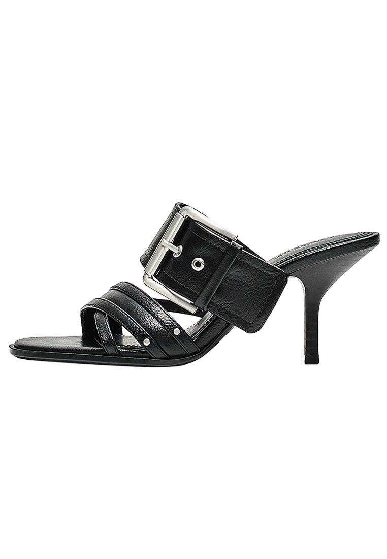 Buckled mule sandals — BLACK