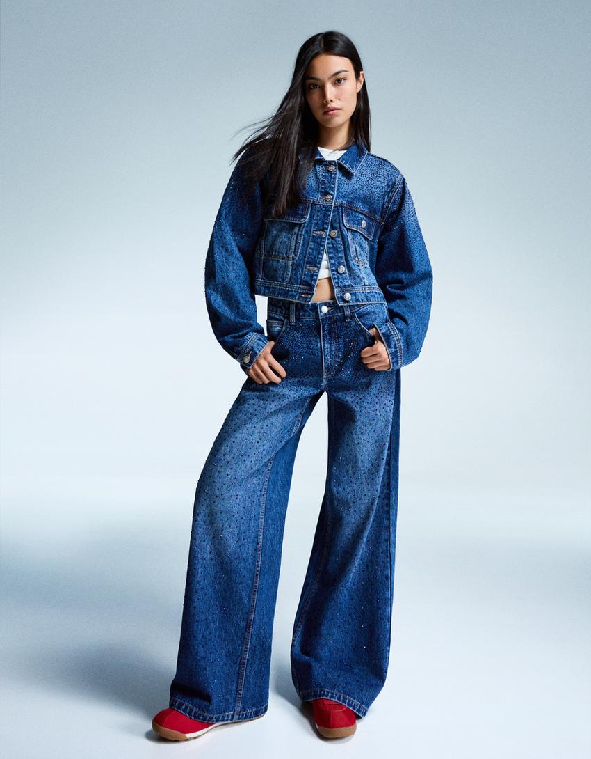 Jeans straight fit com brilho-Azul-2
