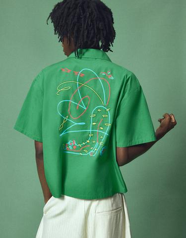Short sleeve print shirt JUN IONEDA — Green 5