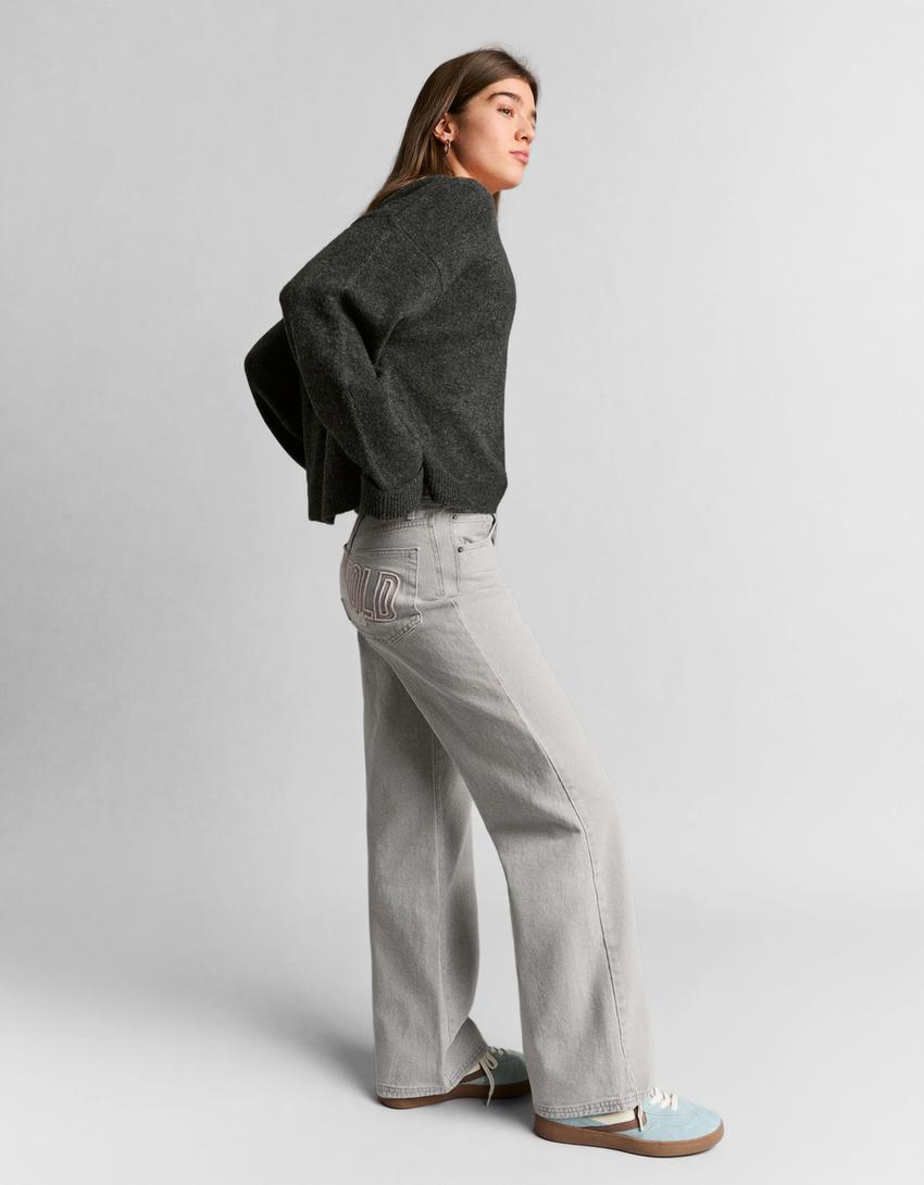 Pantalón straight sarga-Gris