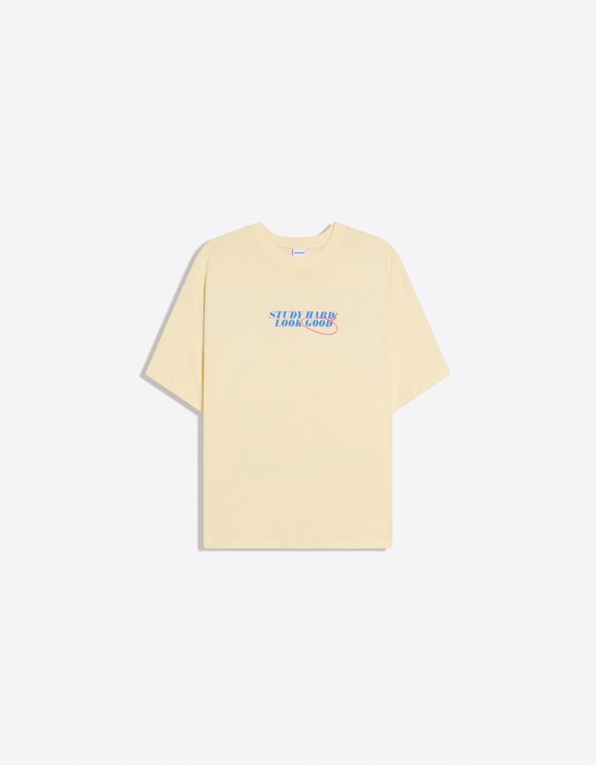 Oversize-T-Shirt mit Print-Gelb