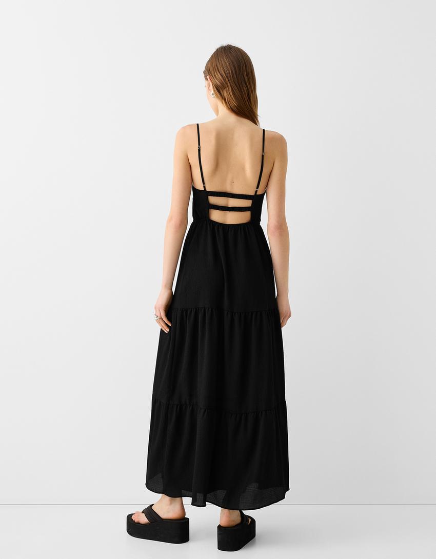 Ruffled textured maxi dress-Black-2