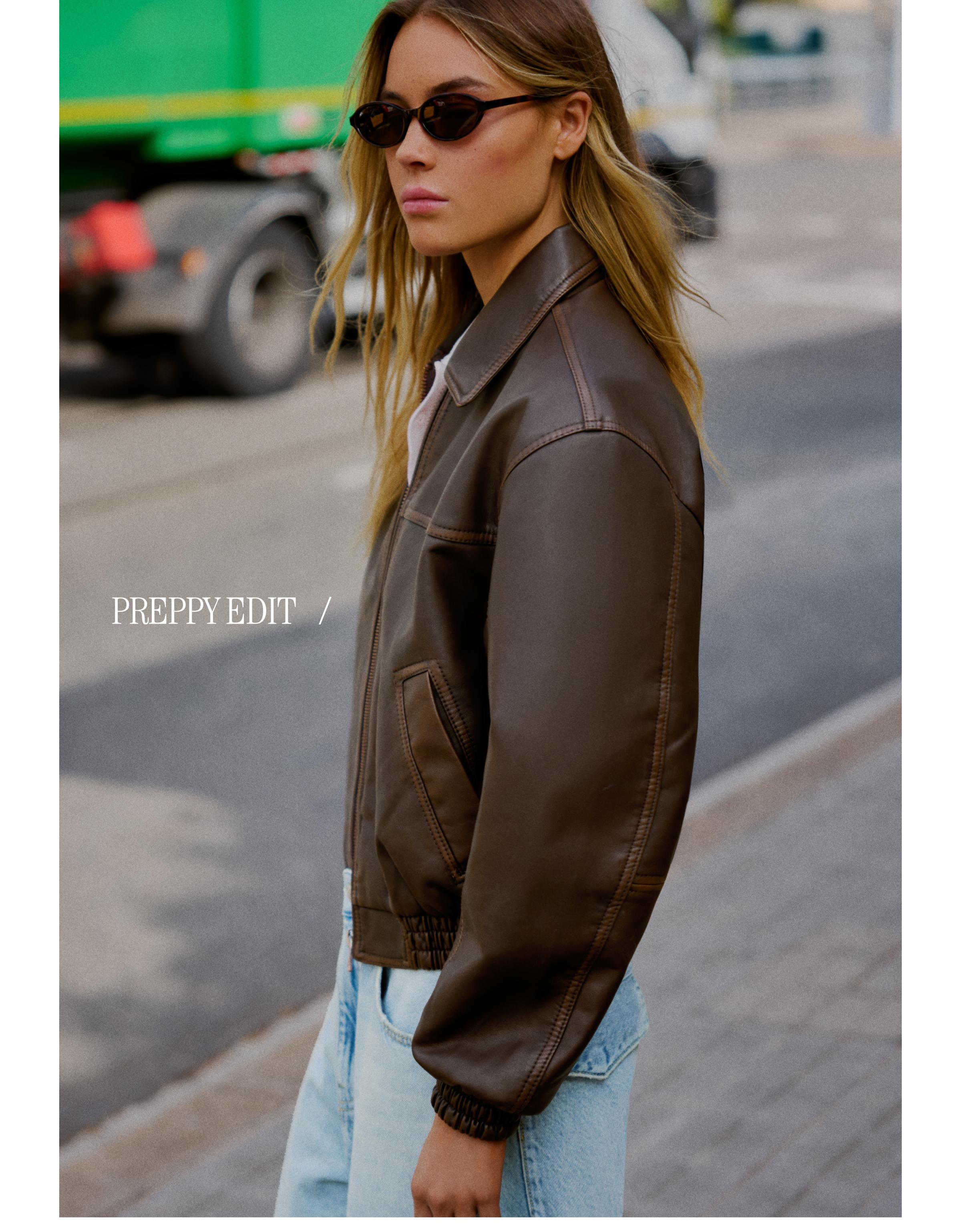 Leather effect jacket — Brown