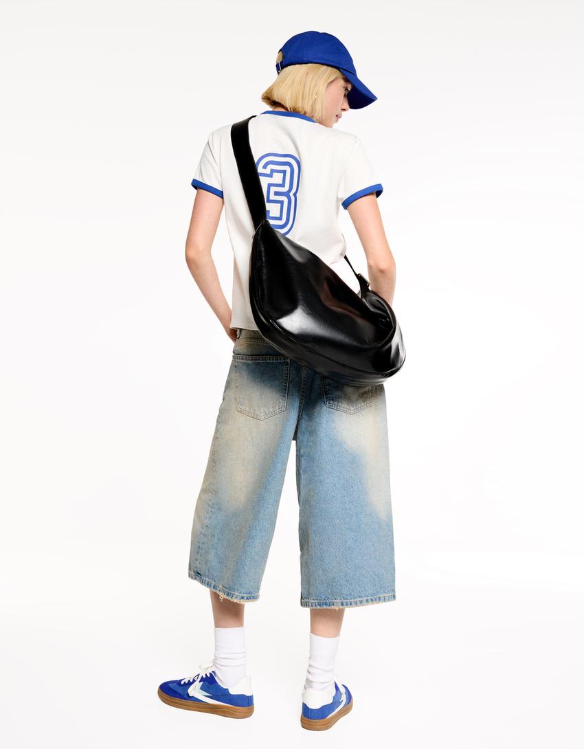 Bol denim bermuda şort-Soluk mavi-1