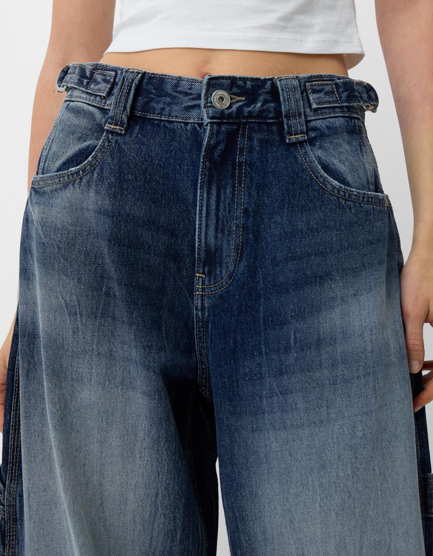 Adjustable balloon fit carpenter jeans-Dark blue-5